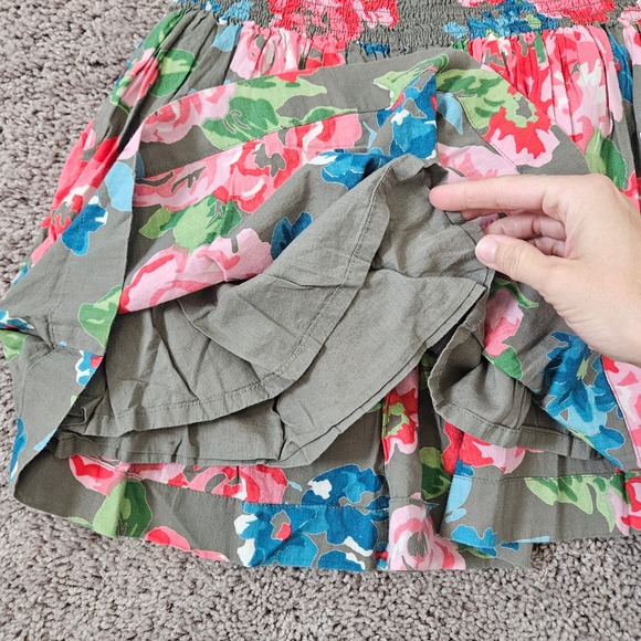 Mini Boden Kids Girls Floral Smocked Waist Cotton Lined Skirt Olive Pink 11-12Y - Picture 5 of 8